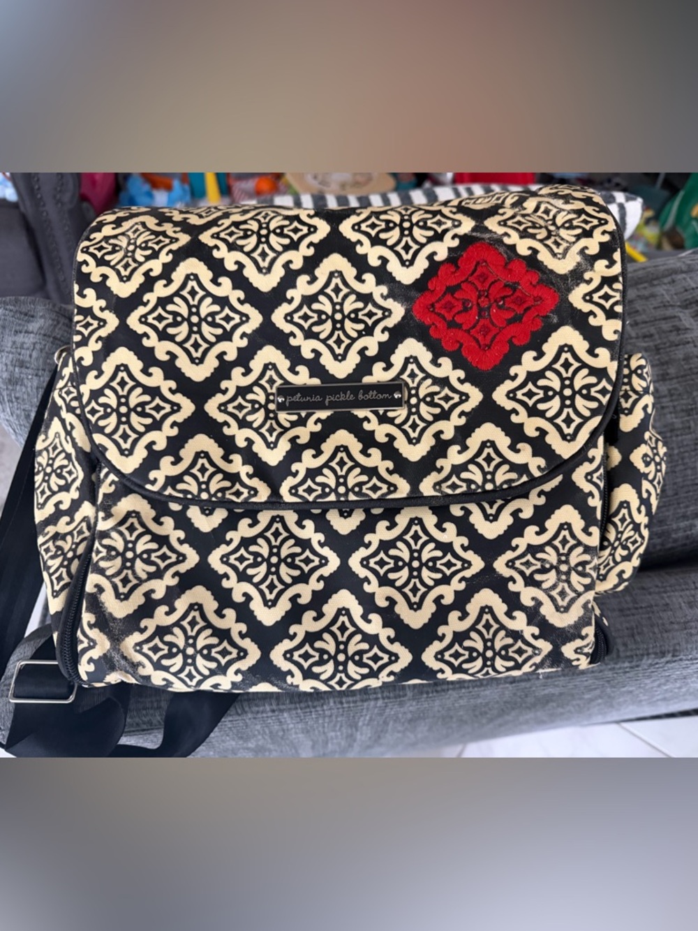Petunia Pickle Bottom Black and Cream Tote with Red Accent